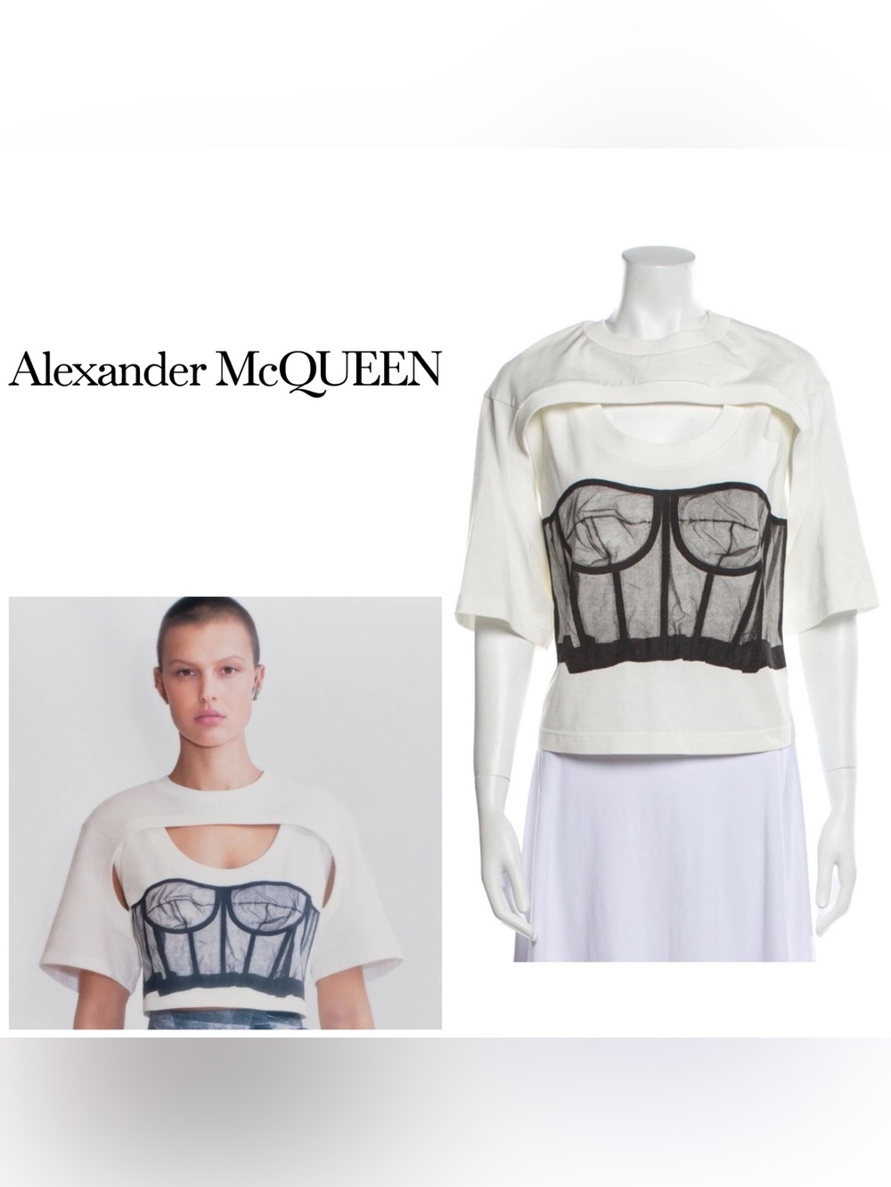 Alexander McQueen Corsage Detailed T-Shirt front and back corset design